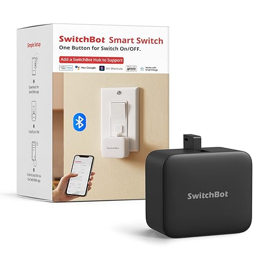 SwitchBot Smart Switch Button Pusher with Remote- Bluetooth Fingerbot for Rocker Switch/One-Way Button, Automatic Light Switch, Timer and APP Control, Works with Alexa When Paired with SwitchBot Hub (