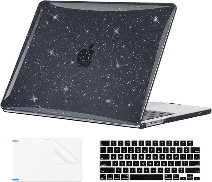EooCoo Case Compatible with MacBook Air 15 inch M5 2026 2025-2023 Release M4 M3 M2 Model A3448 A3241 A3114 A2941, Plastic Hard Shell Case & Keyboard Cover & Screen Protector, Sparkly Black