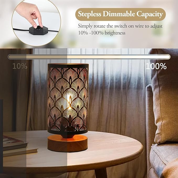 Small Industrial Table Lamps Dimmable, Bedside Lamps for Nightstand,End Table Side Desk lamp with Rustic Black Metal Cage Lampshade for Bedroom, Kids Room Living Room 2700K LED Bulb Included