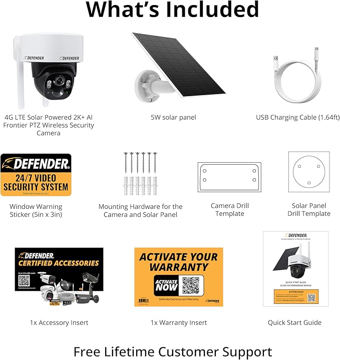 Defender 4G LTE 2K+ AI Frontier PTZ Wireless Outdoor Security Camera, 2 Pack, 5W Solar Panel, 360° AI Tracking, Deterrence, 2 Way Talk, 9400maH Battery, Works with Empower App, eSIM Included