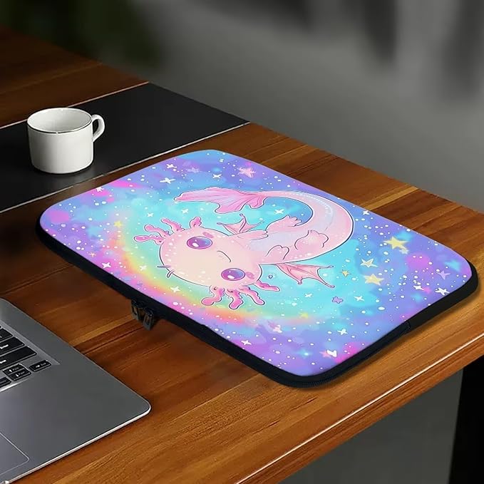 Cute Axolotl Laptop Sleeve for Teen Girls - 15 inch Rainbow Laptop Accessory with Versatile Uses - Ideal Gifts for Holidays - Galaxy Purple