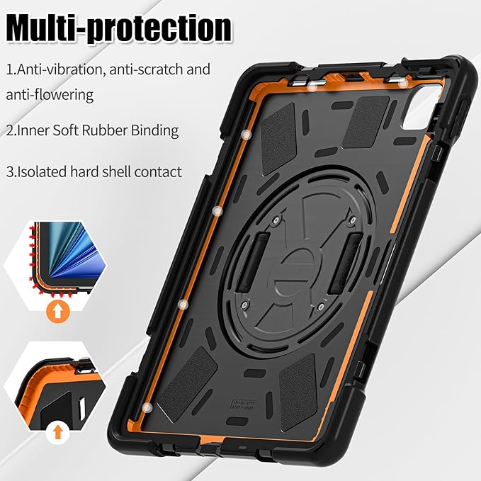 TSQQST Case for iPad Air 11 Inch M4 2026/M3 2025/M2 2024, Cover for iPad Air 5th 4th Generation 10.9"/Pro 11 4th/3rd/2nd/1st Heavy Duty Shockproof Case with Screen Protector+Stand+Hand Strap, Black
