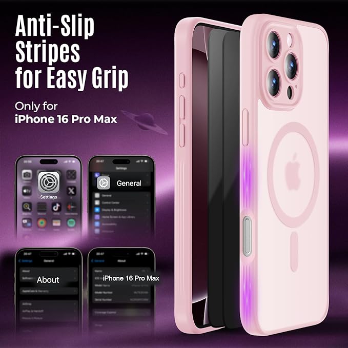 Symcele Designed for iPhone 16 Pro Max Case, Compatible with MagSafe, with Privacy Screen Protectors X2, [Camera Protection] [15FT Military Drop Protection] Shockproof Phone Case, 2024, Pink