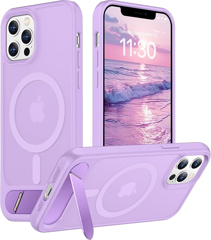 Magnetic Compatible with iPhone 12 Case & iPhone 12 Pro Case, [Built-in Invisible Kickstand][Compatible with MagSafe][Military Grade Shockproof] Slim Translucent Matte Phone Case 6.1"