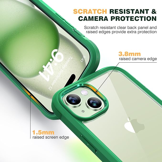 Diaclara Designed for iPhone 15 Plus Case 6.7 Inch, Full-Body Clear Bumper Cases w/Built-in Screen Protector, 360 Protective Rugged Case + Glass Camera Lens Protector,Mint Green
