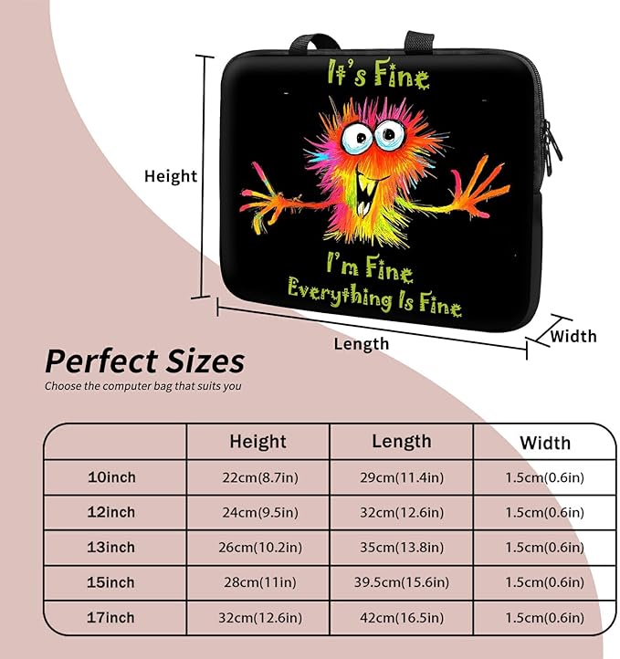 Laptop Sleeve Case Bag 15 inch, Colorful Little Monsters Slim Carrying Case Handbag Travel Laptop Bag for 15 inch MacBook Air M3/M2/15 Pro/Surface Laptop 7/6/5/4/3/ Dell XPS 15 Plus