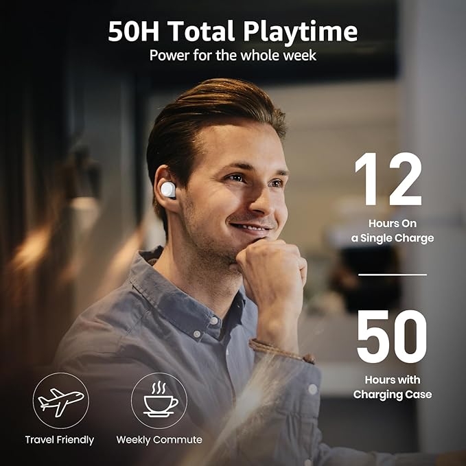 TOZO T6 Wireless Earbuds, IPX8 Waterproof Ear Buds, Stereo Bass Sound Bluetooth 5.3 Headphones in Ear, 50 Hours Playtime Earphones, Wireless Charging Case, Custom 32 EQ via APP