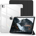 Clear Case for iPad Pro 12.9 inch 6th/5th/4th/3rd Gen with Pencil Holder [Support Pencil Charging] Auto Wake/Sleep, Lightweight Shockproof Trifold Stand Transparent Hard PC Back Cover, Black-2