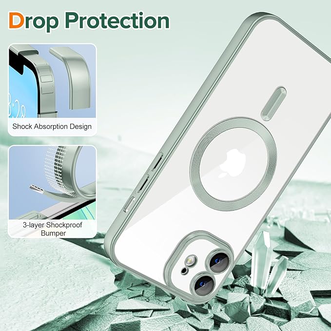 Hython Magnetic Clear for iPhone 11 Case with Camera Lens Protector [Compatible with MagSafe] Luxury Plating Edge Slim Soft TPU Cover Protective Phone Case for iPhone 11 6.1", Matte Mint