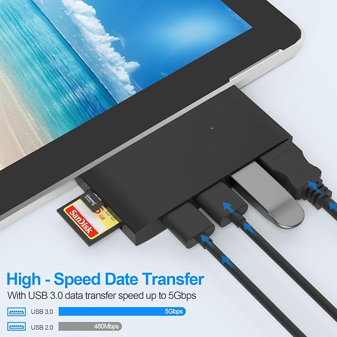 Surface Pro 6/Pro 5/Pro 4 Docking Station USB Hub with HDMI - Surface Pro 4/5/6 Accessories dongle SD Micro Card Memory Card Readers Dock, Surface Pro 4K HDMI Adapter with 1 x USB3.0 + 2 x USB2.0 Port