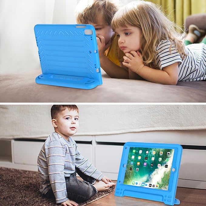 AVAWO Kids Case for iPad 9.7 inch (2018/2017 Model) 6th/5th Generation, iPad Air 2 Cover with Built-in Screen Protector, Durable Lightweight Shockproof Handle Stand for Toddlers, Blue