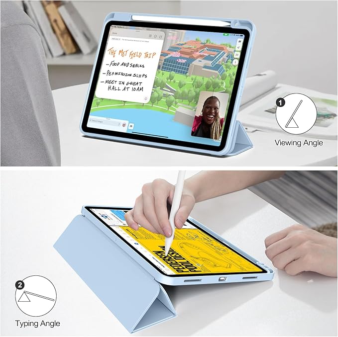 for iPad Pro 12.9 Inch Case 6th/5th/4th Generation (2022/2021/2020) with Pencil Holder, Smart Stand Cover with Soft TPU Back for iPad Air 13 inch Case, Auto Sleep/Wake, Blue