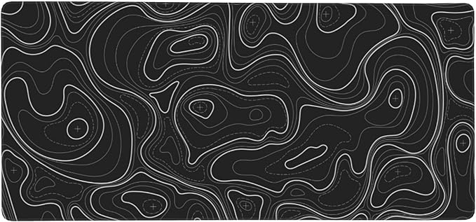 Large Gaming Mouse Pad Black Topographic Contour Mouse Pad with Stitched Edges & Nonslip Rubber Base Extended XXL Long Mousepad Big Desk Mat for Company Office Work, 35.4 x 15.7 in