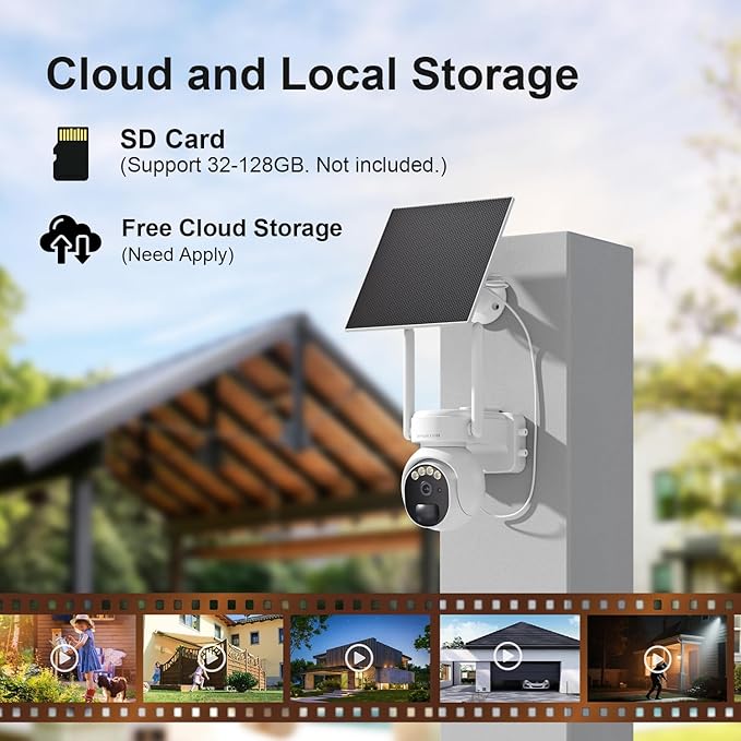 4G LTE Security Camera No Internet Needed, 360° PTZ Outdoor Camera, Solar Camera Outdoor Wireless, PIR Motion Detection, 2K HD, 2-Way Talk, Wall/Ceiling Mount, Free Cloud Storage (Need Apply)
