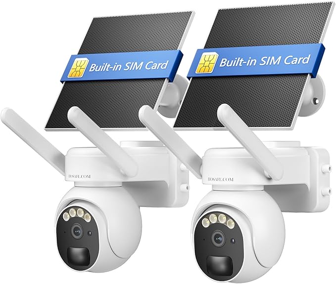 4G LTE Cellular Security Camera Outdoor, Off Grid Security Camera No WiFi Solar Powered, 360° PTZ Solar Camera Outdoor Wireless, 2K HD, PIR Motion Sensor, Free Cloud Storage (Need to Apply), 2 Packs