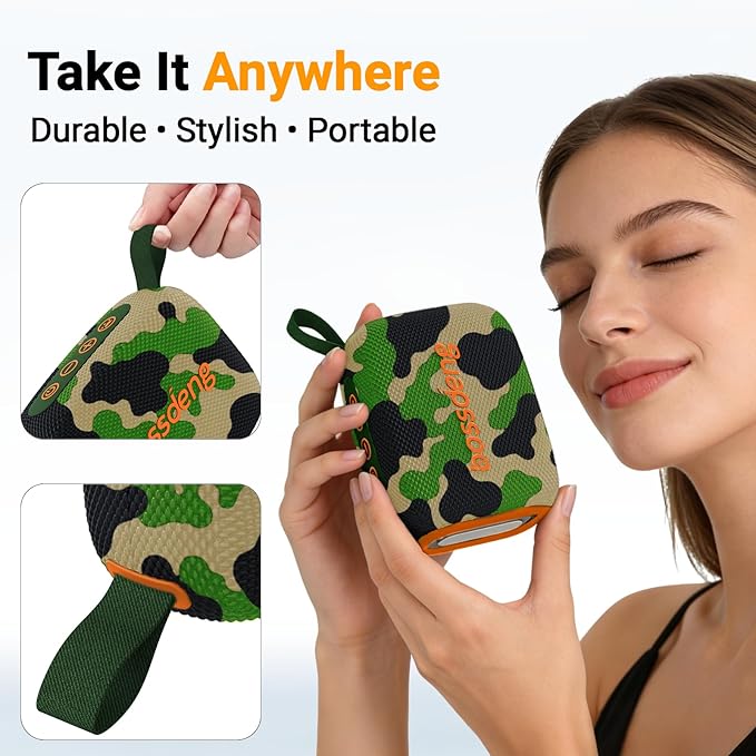 Portable Waterproof Bluetooth Speaker IPX5 for Outdoor,HD Sound All-Day Playtime, BT5.3,Wireless Speakers with Lights, Essentials for Beach/Party/Camping,Gifts for Men Women Boys Girls-Camoouflage