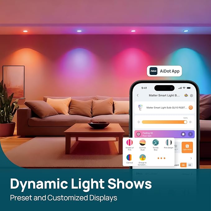 Linkind Matter GU10 Smart Light Bulbs, 40W 470LM Color Changing Light Bulbs, Compatible with Alexa/Google Home/Apple Home, Warm&Daylight White(1800K-6500K), Music Sync & Dynamic Light Shows, 4Pack