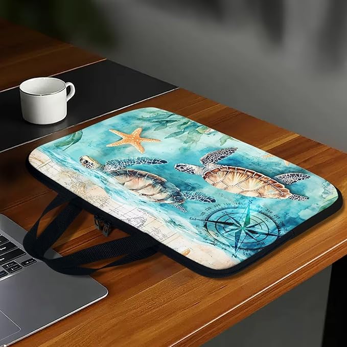 15 Inch Turtle Starfish Laptop Sleeve, Mens Womens Laptop Cover Computer Bag Tablet Carrying Case with Handle, Tote Bags Notebook Case Messenger Briefcase for Work Travel College
