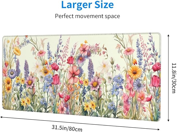 Flower Mouse Pad XL Large Mousepad Non Slip Rubber Base Desk Mat for Laptop Computer Gaming 31.5" X 12"