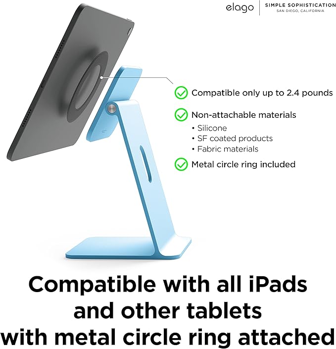 elago Premium iPad Magnetic Stand Designed for iPad Pro 12.9"(5th, 4th Gen), 11"(3rd, 2nd Gen), Air 10.9"(5th, 4th Gen), Mini 8.3"(6th Gen, A17 Pro), 10.9"(10th Gen) [Light Blue]