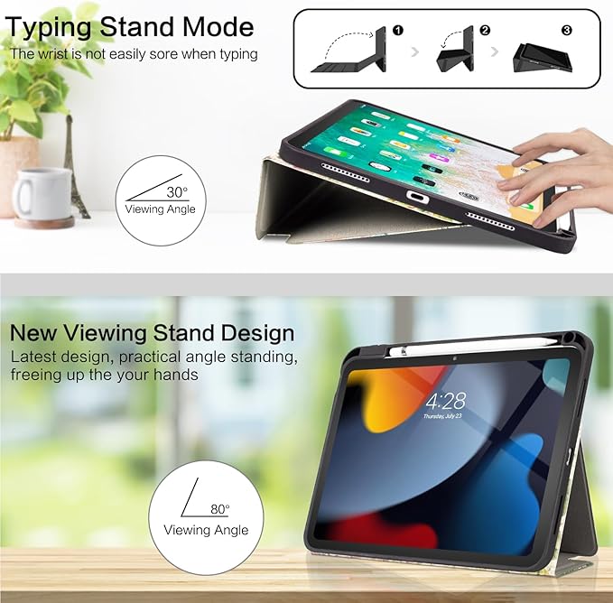 Vimorco for iPad A16 Case 11-inch 2025, for iPad (A16) 11th/10th Generation Case Pencil Holder, Typing Stand & 4 Viewing Angles, Faux Leather Slim Cover, Auto Sleep/Wake, Blue Mandala Flower