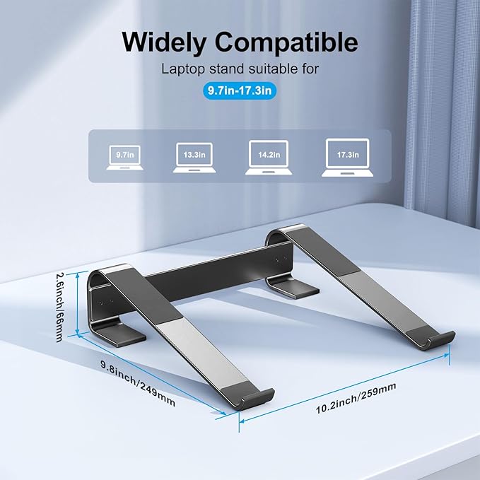 MOKURU Laptop Riser for Desk - Aluminum Ergonomic Computer Stand for Laptop Cooling - Compatible with MacBook Pro/Air, Dell, HP, Lenovo, 10-17.3'', Black