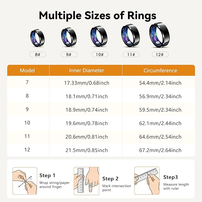 Smart Ring for Women & Men, Health & Fitness Tracker with Heart Rate/Sleep Monitoring/Blood Pressure, 5ATM Waterproof, Activity Trackers with Free App, Valentine's Day Gifts for Women