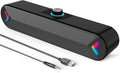 LENRUE Computer Speakers,PC Speakers for Desktop,Wired USB-Powered Sound-bar for Computer with 10W Stereo Sound and Colorful Light,Plug-n-Play (A39PRO /Black)