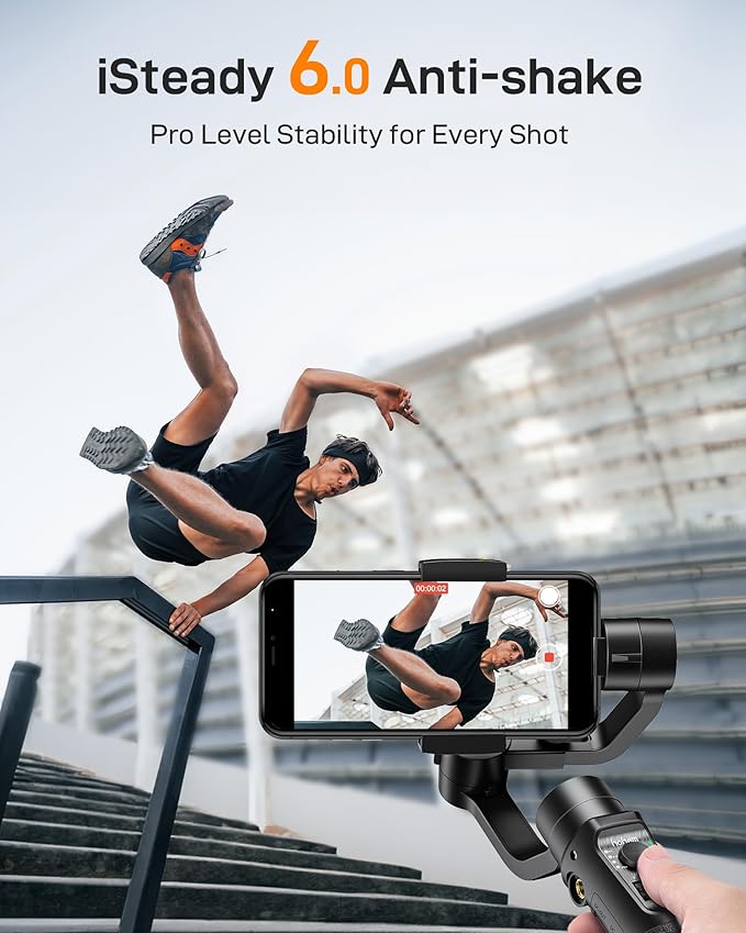Hohem iSteady Mobile Plus Gimbal Stabilizer for Smartphone, 3-Axis Phone Gimbal for Android and iPhone 15,14,13 PRO, Stabilizer for Video Recording with Face/Object Tracking, 600 °Auto Rotation