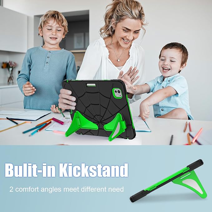 AKABEILA Compatible with Apple iPad Pro 11(2024) 11 inch Tablet Case，Lightweight Shockproof Rugged Protective Cover with Kickstand for Kids Children Boys Babies Dark Green