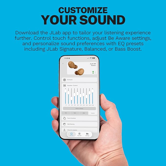JLab Go Air Pop+ Tones True Wireless Earbuds, in Ear Headphones, Bluetooth Earphones, 35H Playtime Ear Buds, Bluetooth Earbuds with Microphone, USB-C Charging Case, Dual Connect, EQ3 Sound, (155 N)