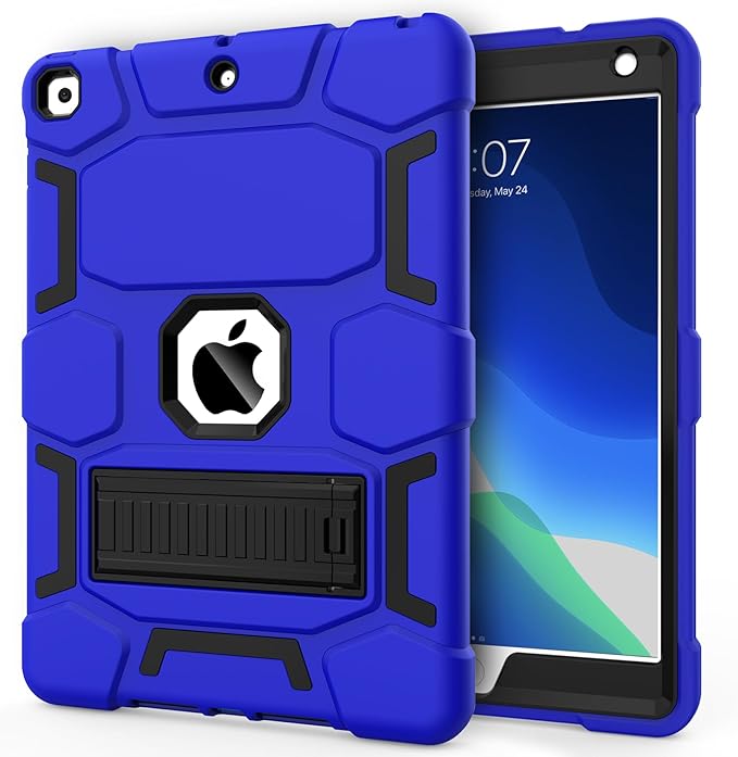 CCMAO for iPad 9th Generation Case, iPad 8th 7th Generation Case, iPad 10.2 Inch 2021/2020/2019 Case, Heavy Duty Rugged Shockproof Protective Cover with Kickstand, Dark Blue+Black