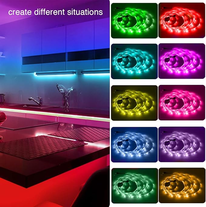 phopollo 65.6FT Led Lights for Bedroom, 5050 Color Changing Led Strip Lights with 44-Key Remote and 12v Power Supply, Led Lights Strip for Home Decoration.