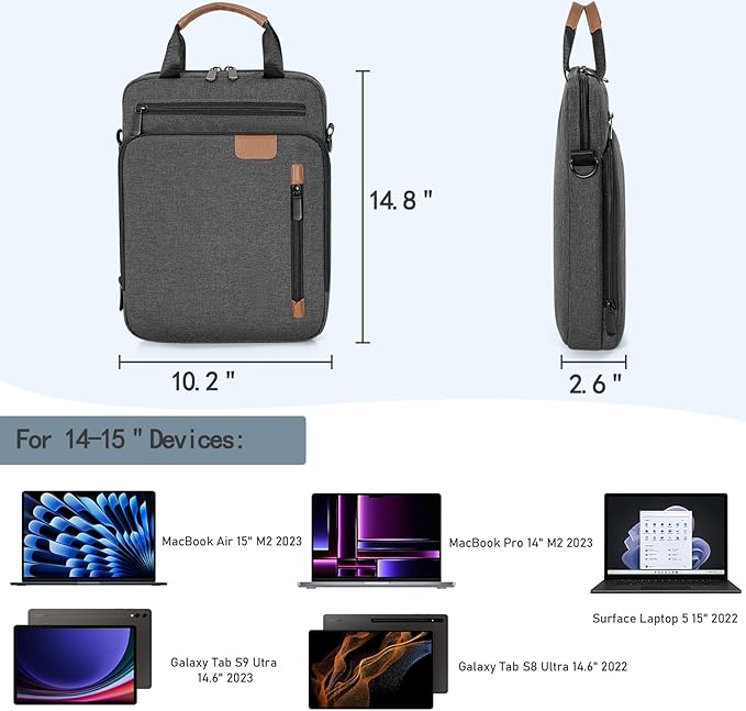15 inch Laptop Sleeve Bag,Padded Protective Travel Carrying Case for New 15"/15.3" MacBook Air M5 M4 M3 M2 2026-2023,Dell XPS 15 Plus,15 Inch Surface Laptop 7/6/5/4/3,Galaxy Tab S9 Utra 14.6"