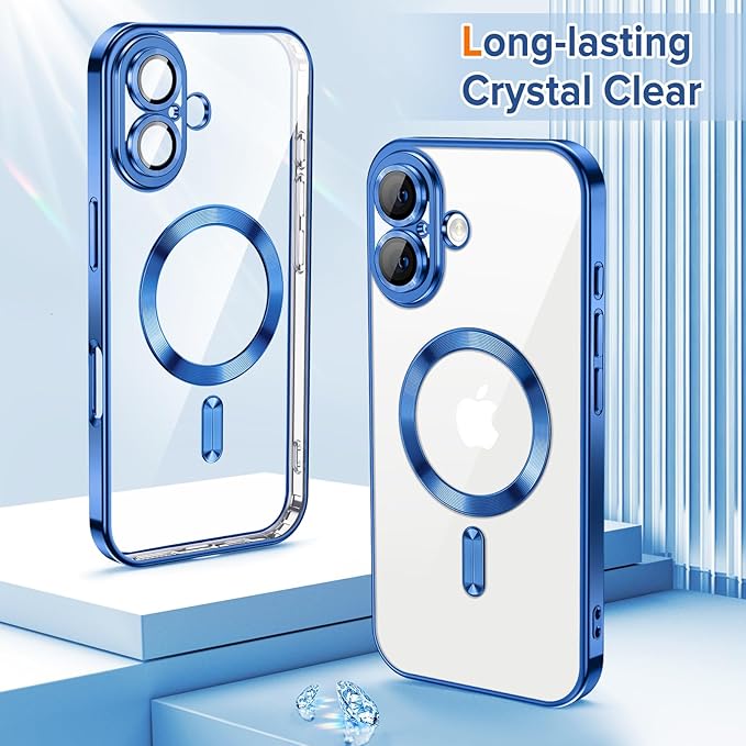 Hython Magnetic Clear for iPhone 17 Case with Camera Lens Protector [Compatible with MagSafe] Luxury Plating Edge Slim Soft TPU Cover Protective Phone Case for iPhone 17 6.3", Deep Blue