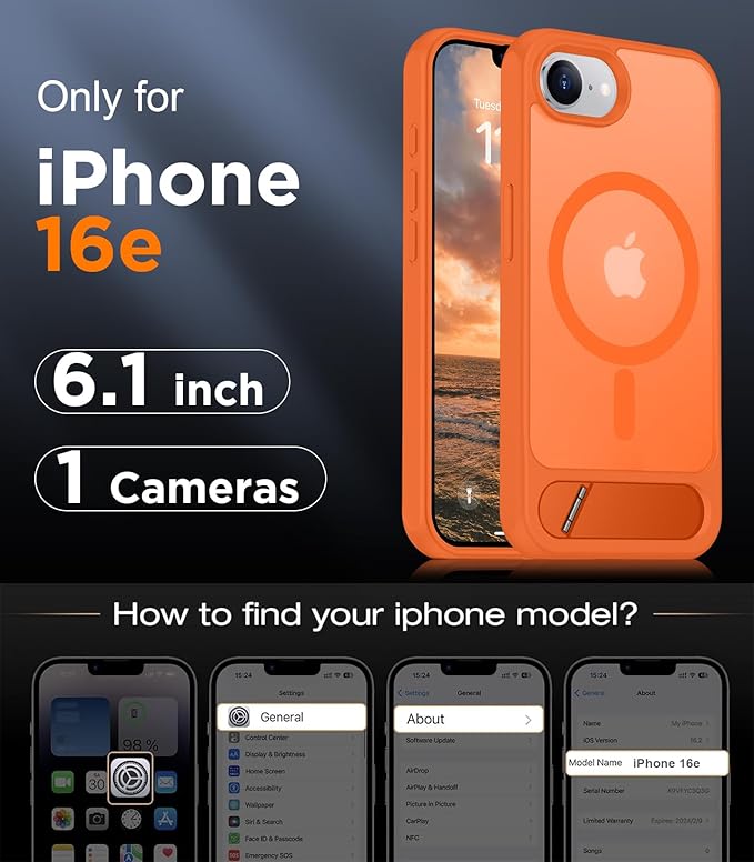 Magnetic Compatible with iPhone 16E Case, [Built-in Invisible Kickstand][Compatible with MagSafe][Military Grade Shockproof] Slim Translucent Matte Case for iPhone 16E 6.1" 2025