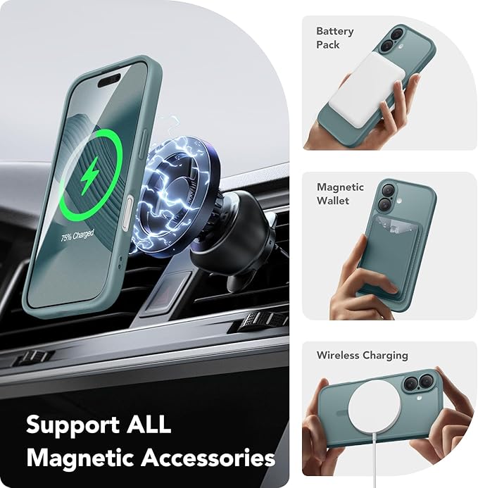 CAPRARO Magnetic Compatible with iPhone 16 Case, Upgraded [Full Camera Protection] [Compatible with MagSafe] Protective Translucent Matte Women Girl Phone Case Cover, Feiquan Green