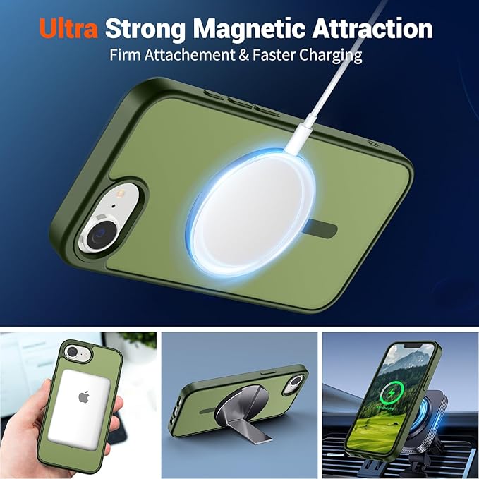 SUPFINE Magnetic for iPhone 17e Case/iPhone 16e Case (Compatible with MagSafe)(Military Grade Drop Protection) Translucent Matte Shockproof with Anti-Fingerprint Phone Case,Cangling Green