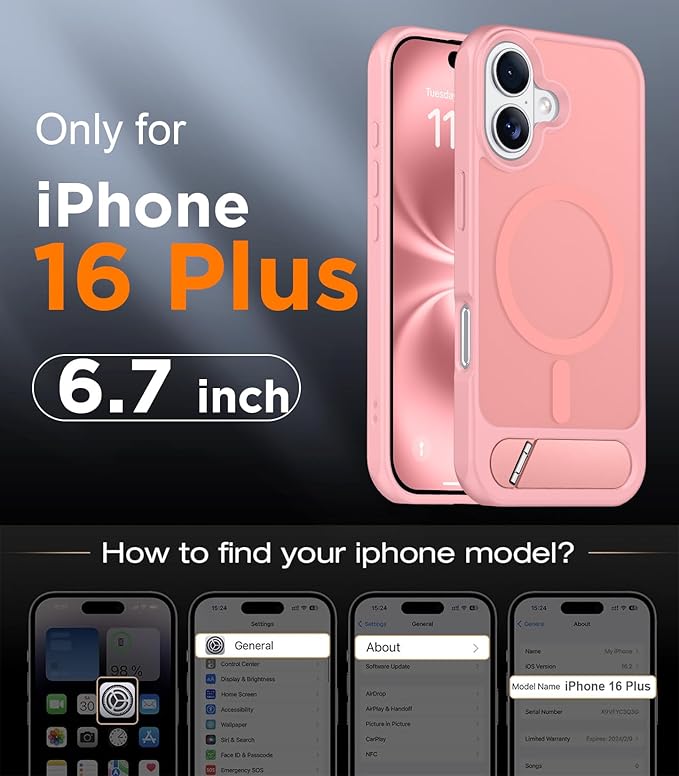 Magnetic Compatible with iPhone 16 Plus Case, [Built-in Invisible Kickstand][Compatible with MagSafe][Military Grade Shockproof] Slim Translucent Matte Phone Case for iPhone 16 Plus 6.7"