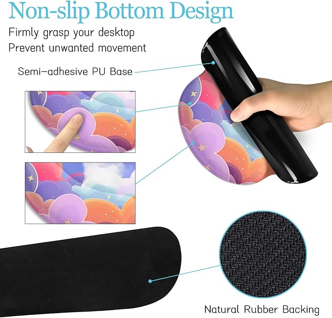 LIMKRIAN Purple Mouse Pad Large Desk Mat Set, Kawaii Clouds Ergonomic Mouse Pad with Wrist Rest Keyboard Wrist Support XXL Mousepad Cup Coaster Set, Cute Purple Office Desk Accessories Decor Supplies