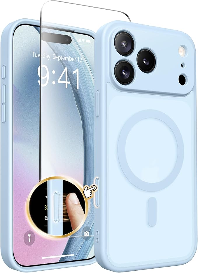 CAPRARO Magnetic for iPhone 17 Pro Case, Upgraded [Full Camera Protection] [Compatible with MagSafe] Protective Translucent Matte Women Girl Phone Case Cover, Light Blue