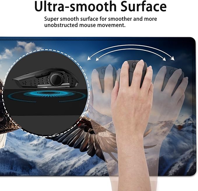 Large Mouse Pad, 31.5 x 11.8in Extended Gaming Mouse Pad with Stitched Edges, XXL Mousepad Protector Non Slip Rubber Base for Office and Home Writing Mat, Eagles in The Sky Pattern Desk Mat