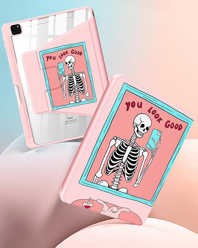 Uppuppy for iPad Air 11 inch Case, Air 5th/4th Generation 10.9, Pro 11'' Case Women Girls for Apple Pencil Holder Cute Skull Skeleton Goth Rotating Folio Cover for Apple iPad Air 5/Air 4/Pro 11"