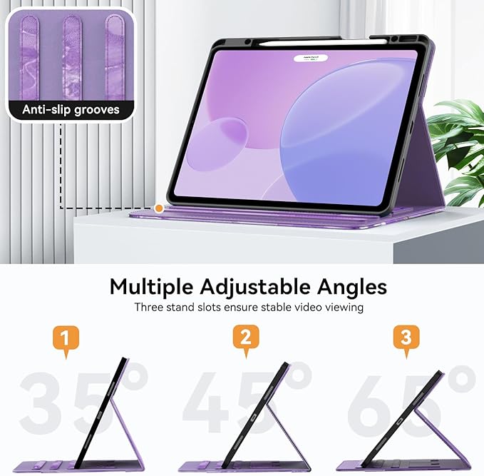 Zonefoker Case for New iPad Pro 12.9 inch 6th/5th/4th/3rd Generation 2022/2021/2020/2018, 12.9'' ipad Pro Leather Folio Protective Cover 6/5/4/3 Gen with Pencil Holder, Auto Wake/Sleep, Marble Purple