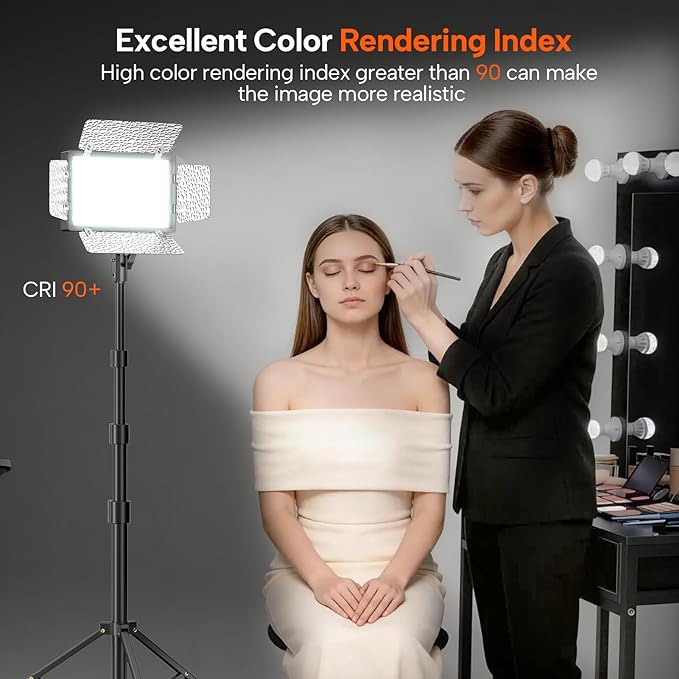 2 Pack LED Video Photography Lighting Kit with 54'' Tripod Stand, Dimmable 5600K USB Studio Lights with Barndoor -9 Color Lighting for Video Recording, Photo Studios, YouTube, TikTok, Game Streaming