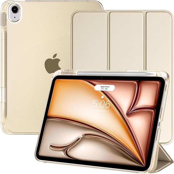 TiMOVO Case for iPad Air 11 Inch M4 2026/M3 2025/M2 2024, iPad Air 5th Generation 2022/4th Gen 2020 10.9 Inch with Pencil Holder, Stand Cover with Translucent Back, Auto Wake/Sleep, Champagne Gold