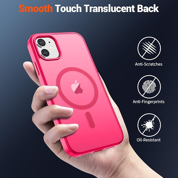 SUPFINE Magnetic for iPhone 11 Phone Case (Compatible with MagSafe) (Military Grade Drop Protection) Slim Translucent Matte Shockproof Phone Cover,Hot Pink