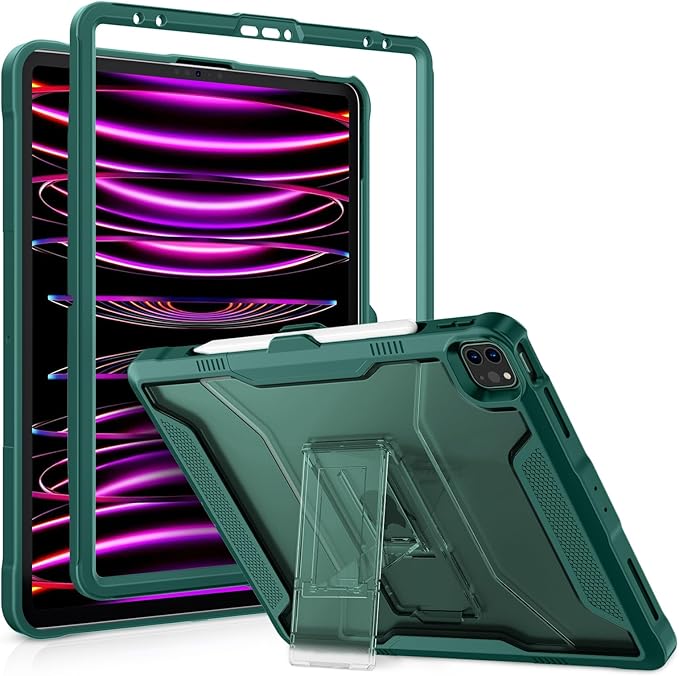 VIKESI Kickstand Protective Case for iPad Pro 12.9 6th / 5th / 4th / 3rd Generation (2022/2021/2020/2018 Released), Matte Frosted Scratch Resistant Back, TPU Shockproof Frame, Midnight Green