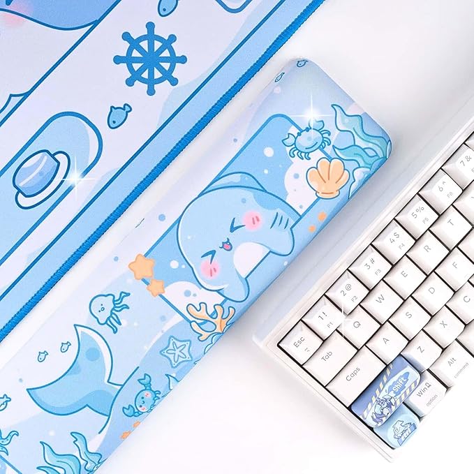 BelugaDesign Shark Wrist Rest | Cute Kawaii Anime Pastel Blue Wrist Pad | Ocean Underwater Nonslip Mat for Gaming Computer Laptop Desk Keyboard Mousepad Accessory | Padded Squishy Matching Arm Rest