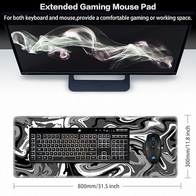Canjoy Gaming Mouse Pad, Fluid Pattern Mouse Pad 31.5x11.8inch Large Extended Computer Mouse Mat Keyboard Full Desk Mousepad for Gaming, Office, Home